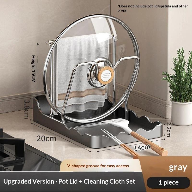Pan Lid Organizer Double Layer Pot Lid Rack Non-Slip Draining Pot Lid Organizer Large Capacity Kitchen Storage Rack With Tray