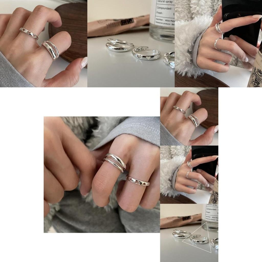 Stylish Korean Inspired Heart Shaped Double Layer Ring For Women With Adjustable Size