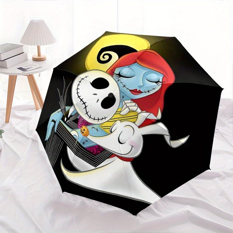 1pc Under the Spiral Moon Jack Skellington and Sally Automatic Opening and Closing Umbrella, Lightweight 3-Fold, With Cute Cartoon Character