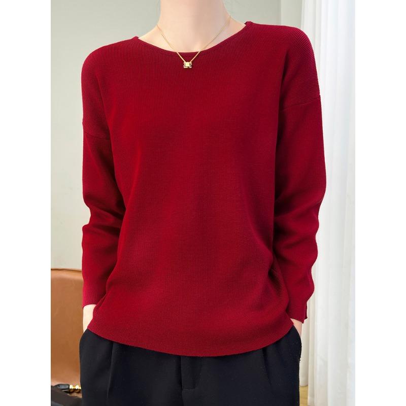 

Source Red Women s Sweater 24 Autumn Clothing New Design Sense Niche Bottom Knitted Sweater Seven-quarter Sleeve Top M
