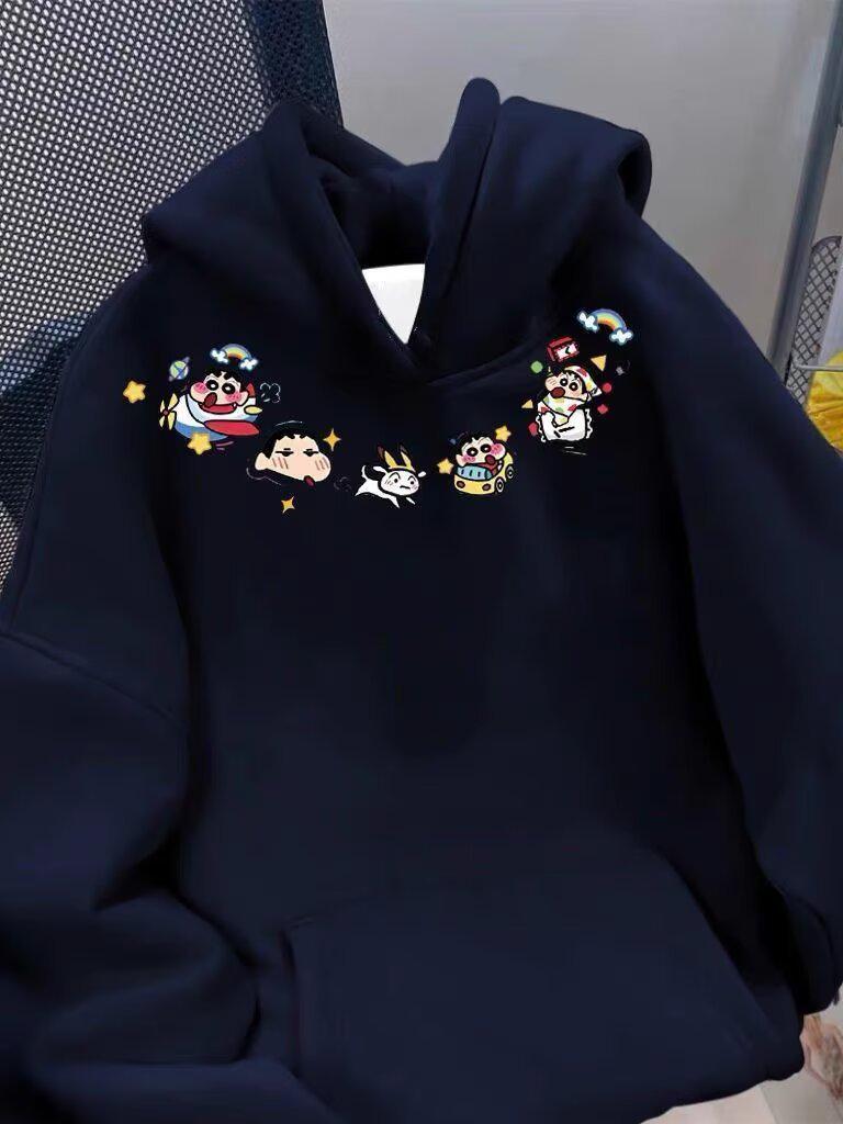 Youth Velvet Cartoon Hooded Sweatshirt - Casual Autumn/Winter Trend for Couples