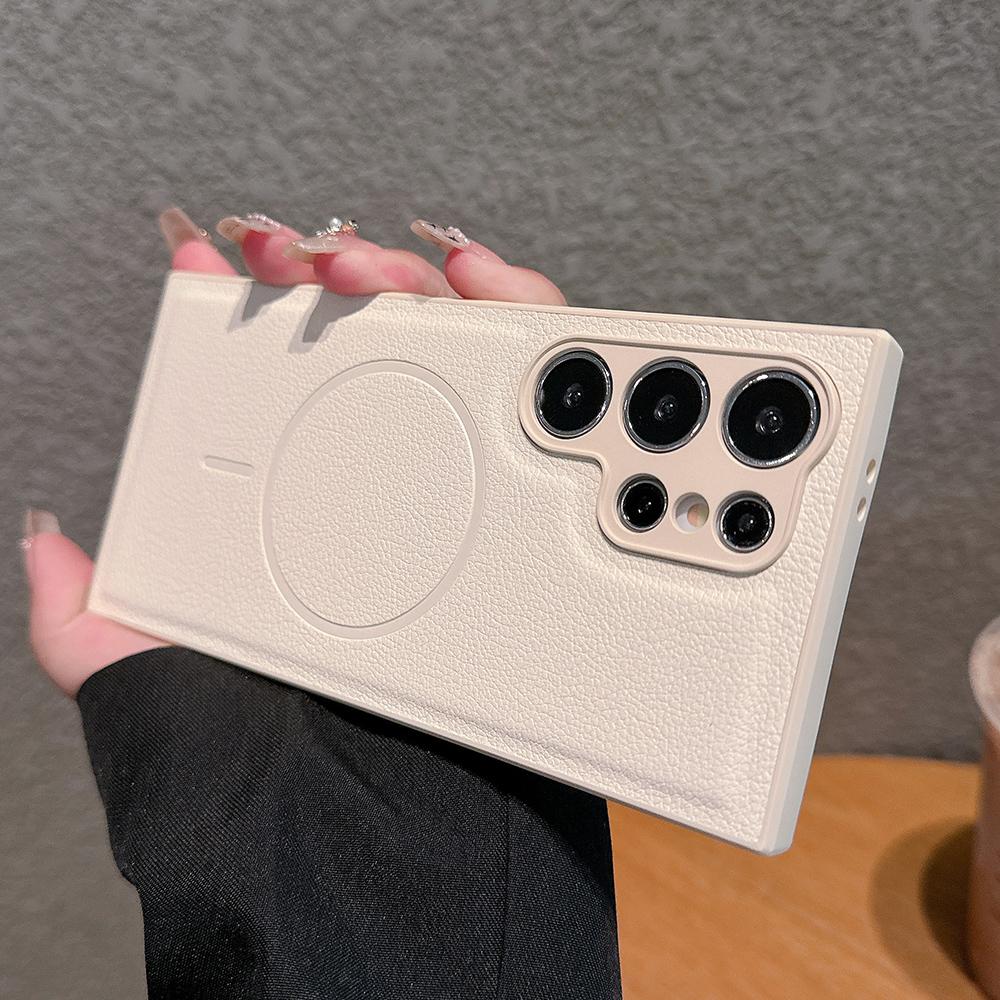 Luxury Leather Matte Magnetic Case For Samsung S25 Ultra S24 S23 S22 Plus For Magsafe Camera Protection Silicone Soft Back Cover