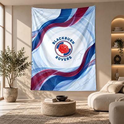 שטיח קיר דקורטיבי, אמנות קיר מודפסת של Blackburn Rovers Football, תלייה קלה על הקיר לרקע חדר שינה