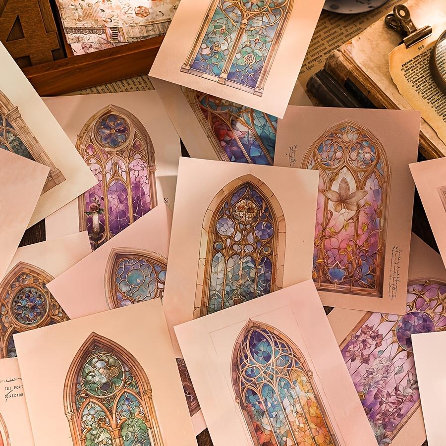 60pcs Vintage Fantasy Scrapbooking Paper Kit - Mixed Color Butterfly, Flower & Window Patterns for Junk Journals, Planners & DIY Crafts