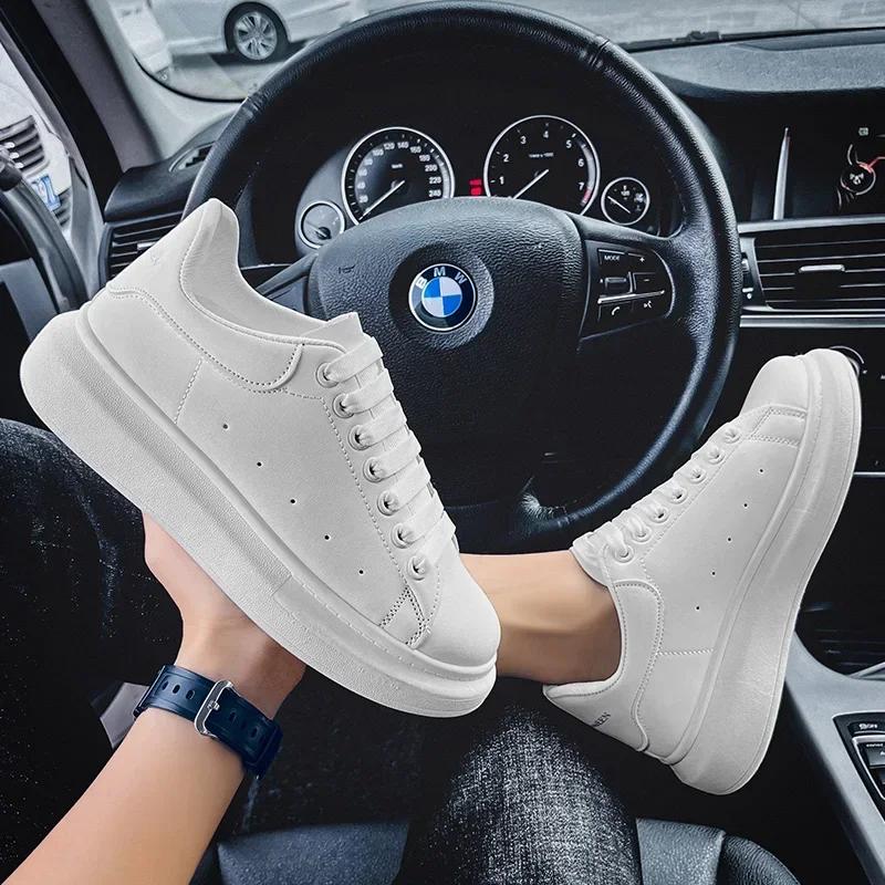 White Leather Men Casual Shoes Platform Outdoor Mens Walking Running Sneakers Breathable Sport Shoes Women Tennis Shoes