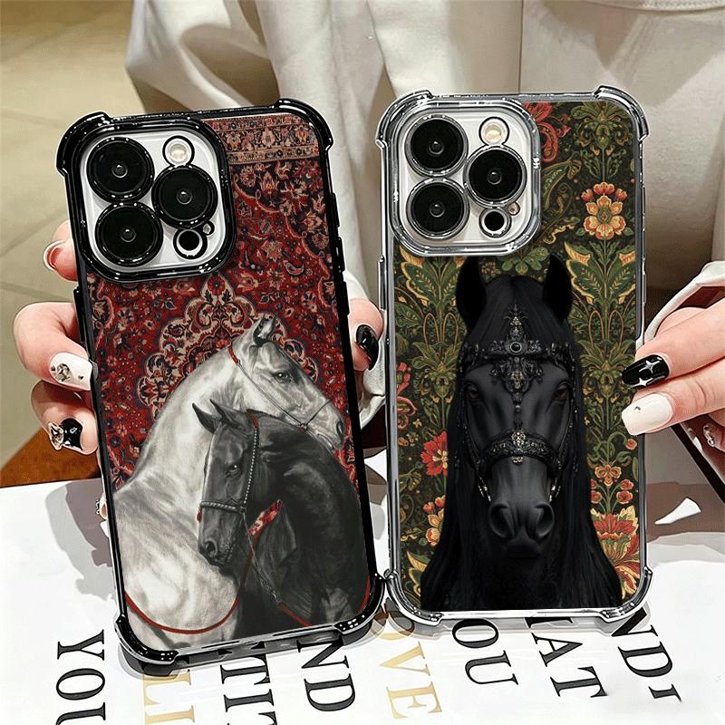 Horse Art Aesthetics Plating Phone Case For Iphone 16 17 Pro Max Air 16E 14 15 Plus 12 13 Mini Anti-Fall Airabag Cover
