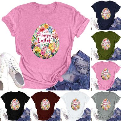 Women's Casual Daily Round Neck Printed Short Sleeved T-shirt Letter Top