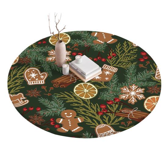 Fitted Christmas Round Tablecloth Holiday Snowflakes Table Cover with Elastic Edge Water-Resistant Christmas Tree Table Cover for Round Tables Dinner