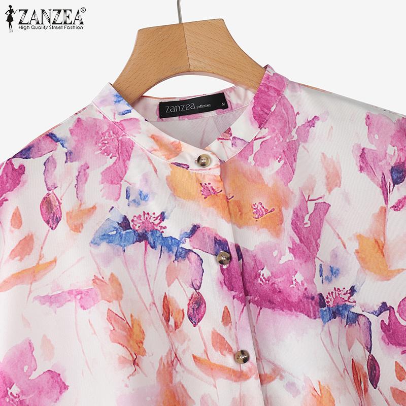 ZANZEA Women Summer Round Neck Loose Short Sleeve Print Blouse