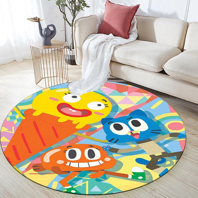 Tappeto rotondo con motivo The Amazing World of Gumball, Tappeto per Soggiorno Camera da Letto Sala Giochi, Tappetino Antiscivolo, Regali per le Feste e Regali di Compleanno.