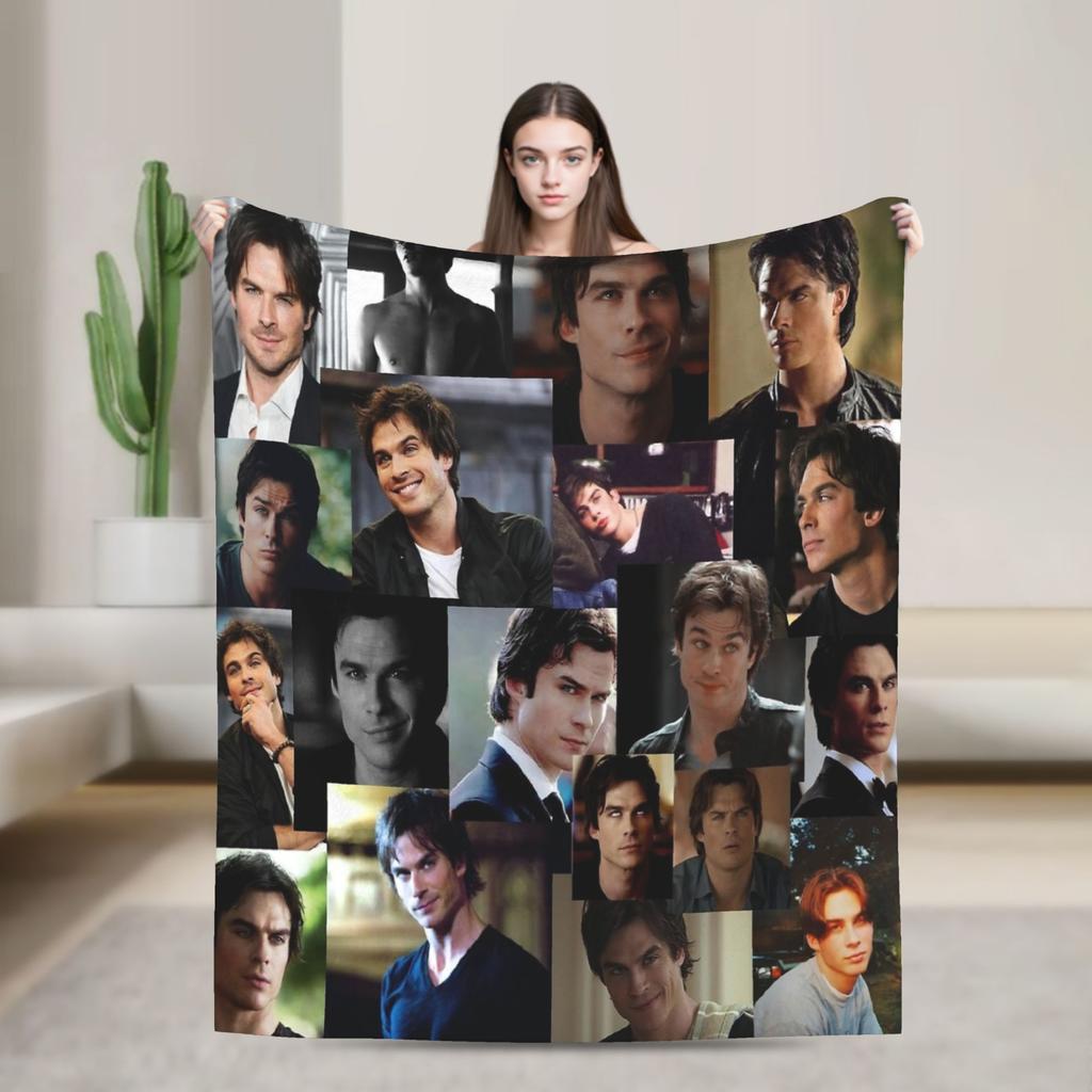 The Vampire Diaries Damon Salvatore Serie TV Coperta Decorativa in Flanella Plaid per Arredamento Casa Calda Morbida Copriletto Regalo