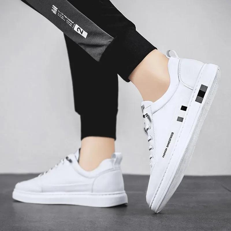 

Мужские непромокаемые кроссовки из искусственной кожи, повседневная спортивная обувь, мужская легкая дышащая нескользящая теннисная обувь на плоской подошве, Zapatillas Hombre 39 белый