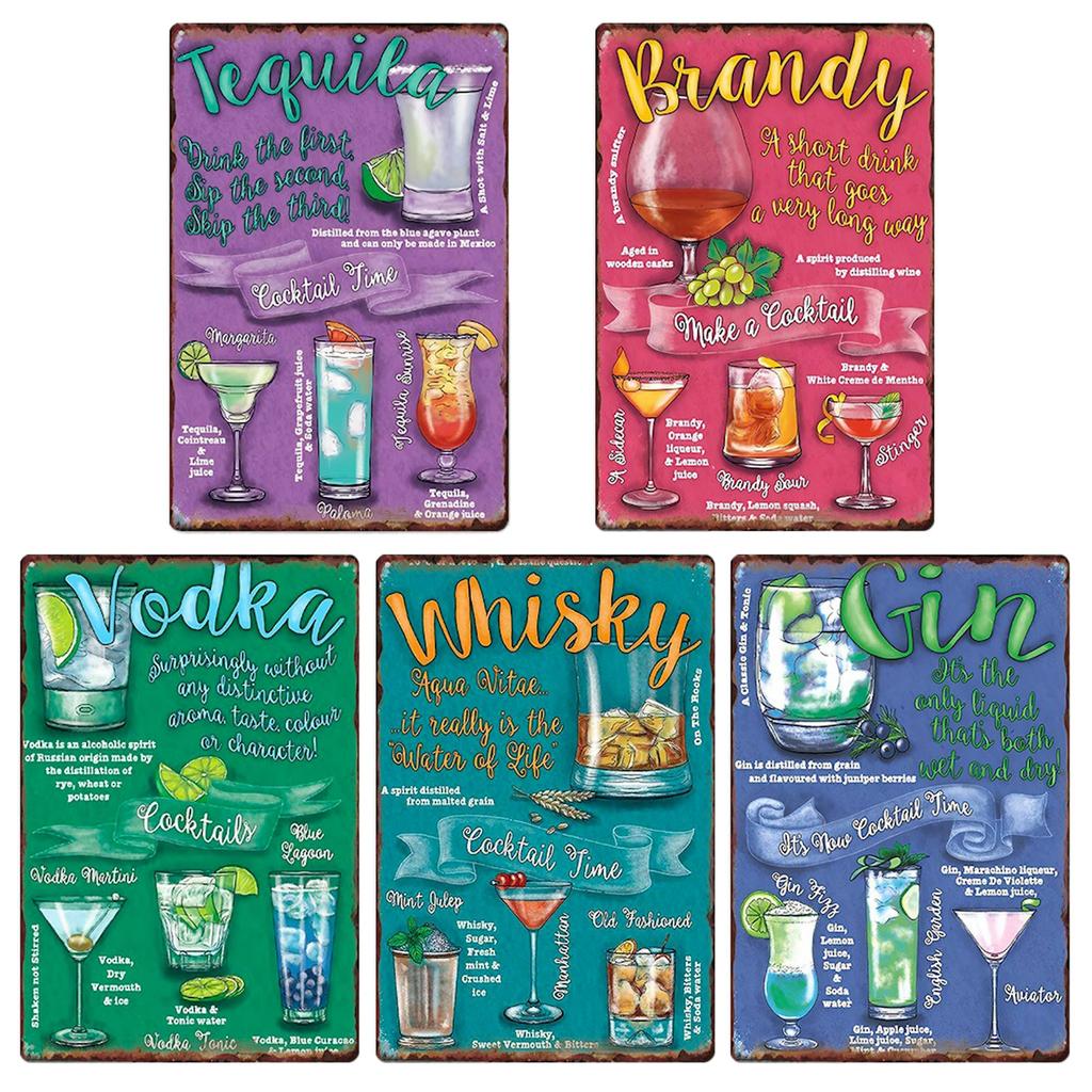 Lezalic Tin Sign Drinks Cocktails Menu Bar Pub Wall Decor Interior Retro Goods Antique American Tin Sign (cocktail-01)