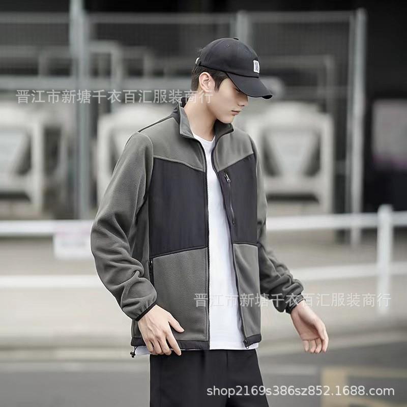 Mens Fleece Jacket Outdoor Hiking Casual Stand Collar Outerwear Warm Top