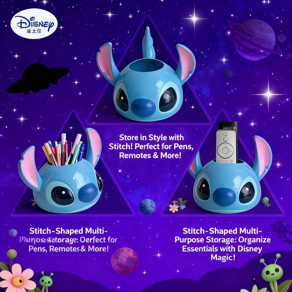 Disney Stitch Pen Holder Kawaii Animation Character Design Cute Student Storage Box Office School Supplies Desktop Decorative Decoration
