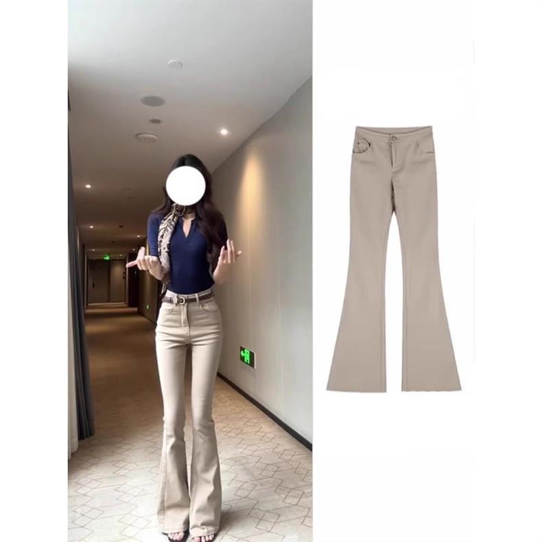 Women's High-Waisted Khaki Retro Micro-Flare Jeans - Slimming, Flattering, and Stretchy Bell Bottoms