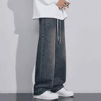 Washed Drawstring Elastic Waist Jeans Men's and Women's Loose Wide Legs Spring and Summer Micro-pull Retro Straight Long Pants