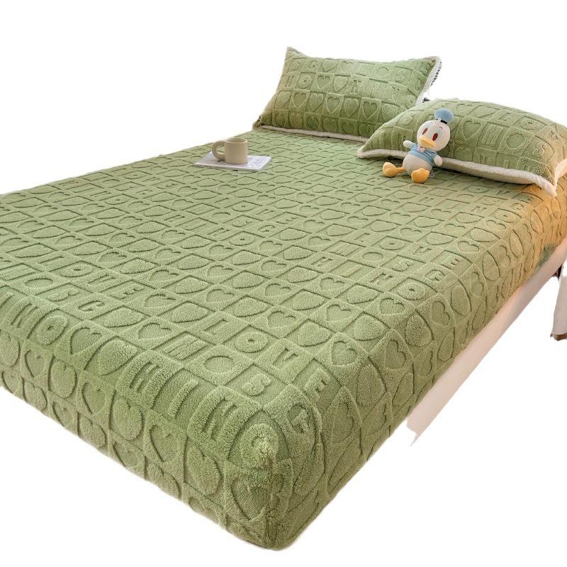 2025 סדין מיטה קטיפה סדין פשתן סדין קטיפה 3D אותיות אהבה כיסוי מזרן מתכוונן אלסטי סדין מתכוונן