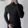 INCERUN S-5XL Men Long Sleeve Ribbed Fitted Pullover Tops Autumn Spring Undershirts