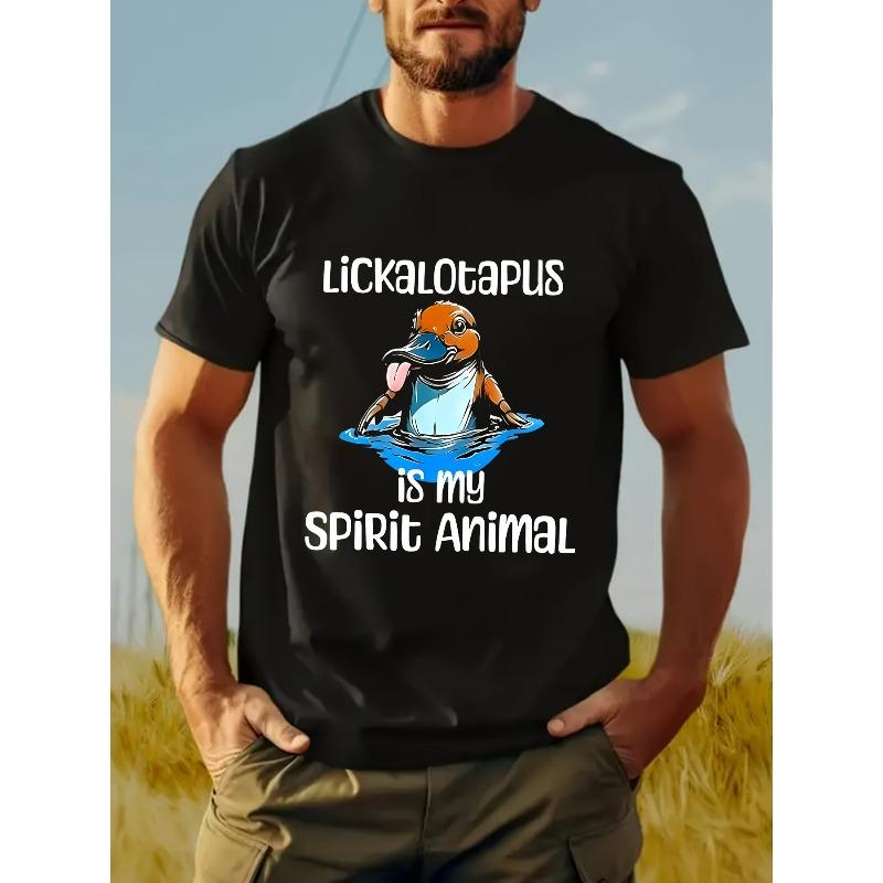 

European sizes Funny Lickalotopus is My Spirit Animal Humorous Platypus Graphic T-Shirt for Men - Casual Crew Neck 4XL чорний