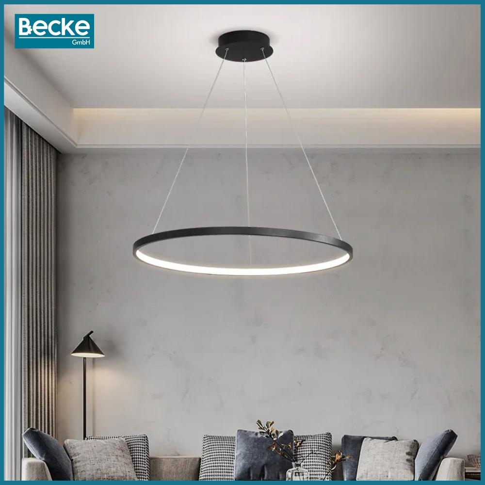 Ringformad LED-taklampa, matt svart, 25W, modern, industriell, hängande, lång, Neutral