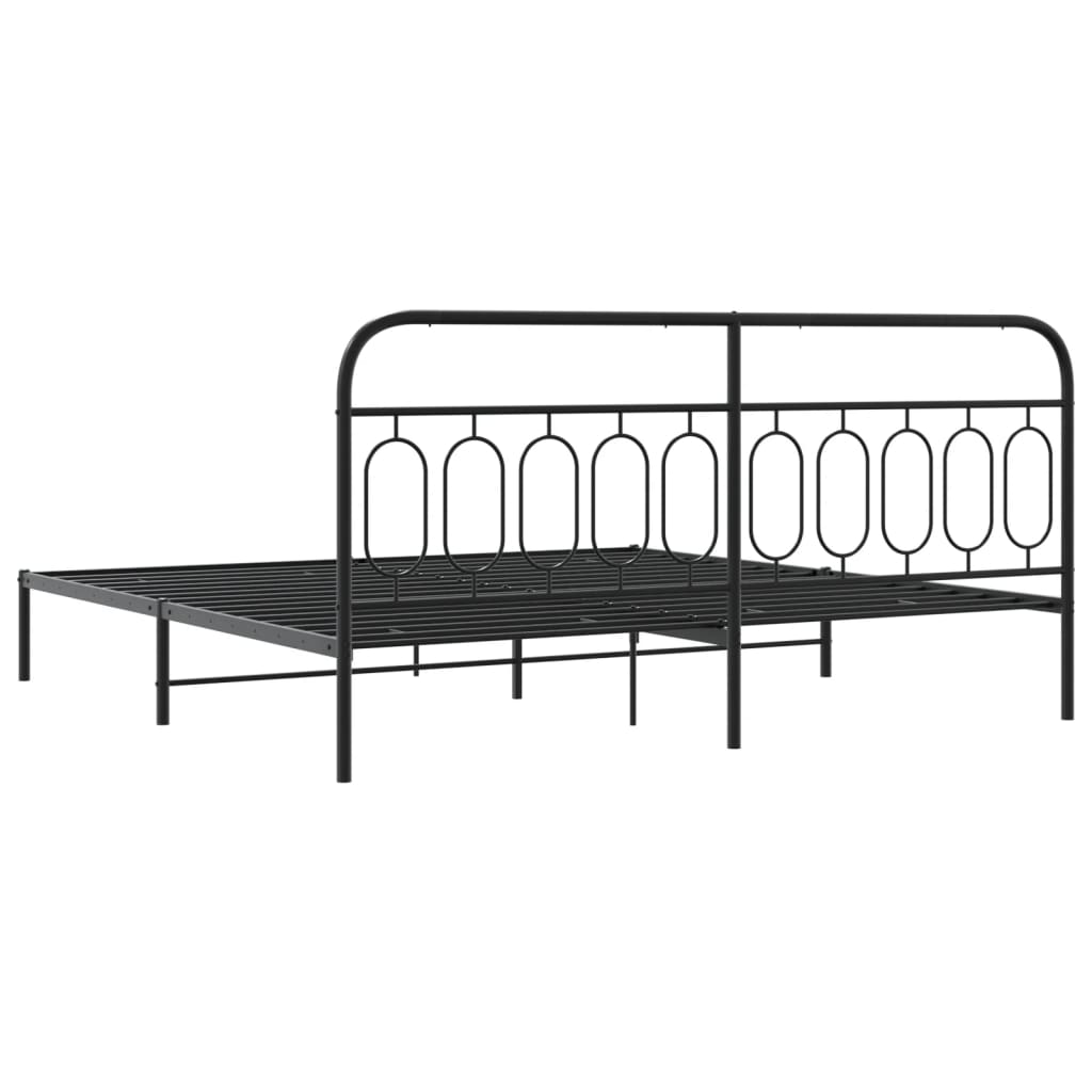 Metal Bed Frame with Headboard Black 200 X 200 Cm