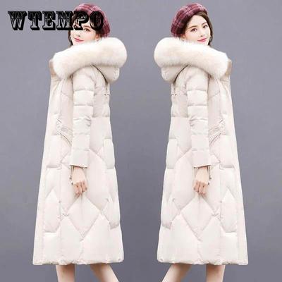 Winter Style Down Padded Jacket Women Western Style Korean Style Slim Long Section Over The Knee Thick Warmth Large Padded Jacket
