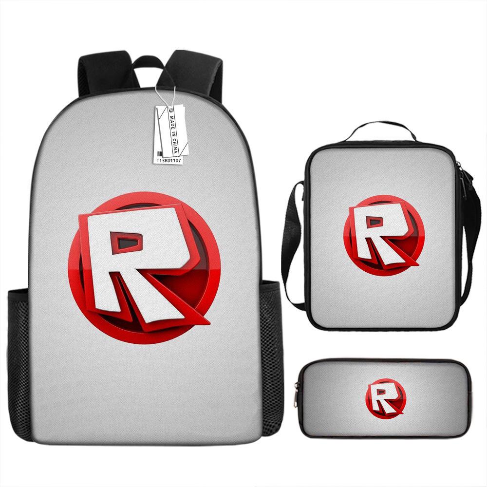 Roblox Retro Cartoon Backpack Set - Trendy 3-Piece Schoolbag for Kids