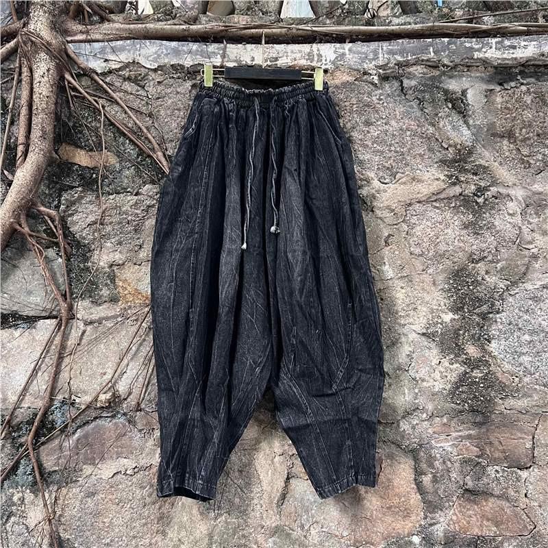 Womens 2026 Streetwear Denim Set Contrast Panel Distressed Loose Long Sleeve Shirt Top Baggy Pants