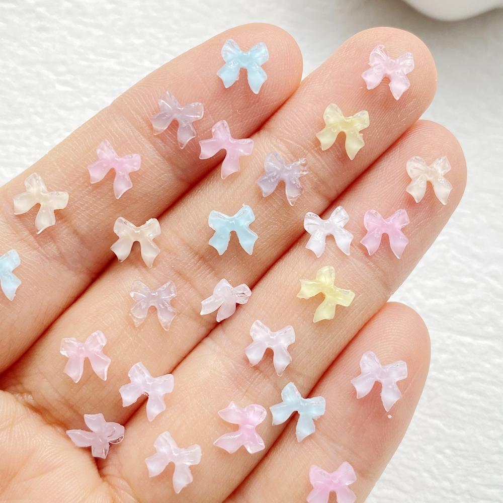 200Pcs Cute Mini Cartoon Colorful Bow Nail Art Resin Designer Charms DIY Craft For Nail 3D Decorations Jewelry