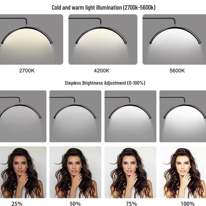 24-inch Half-Moon Beauty Lamp for Salon: Ideal for Face, Embroidery Tattoo, Eyelash Extensions, and Nail Art.