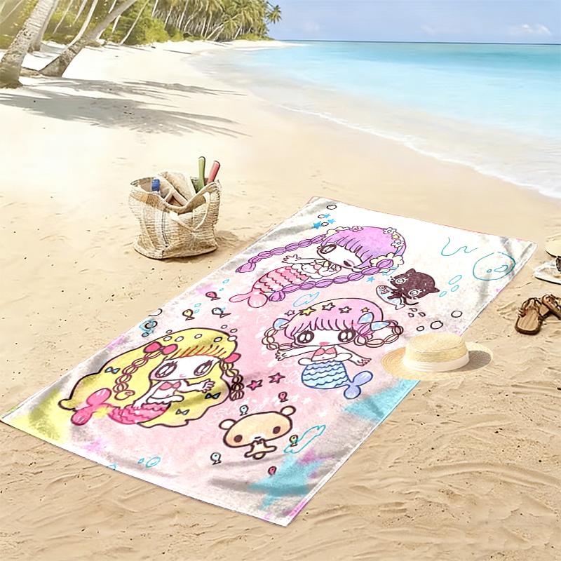 Cartoon mermaid and sea 2D Flat Print Beach Towel, Large Soft Quick Dry Towel for Beach Camping SwimmingXSTJ0915387