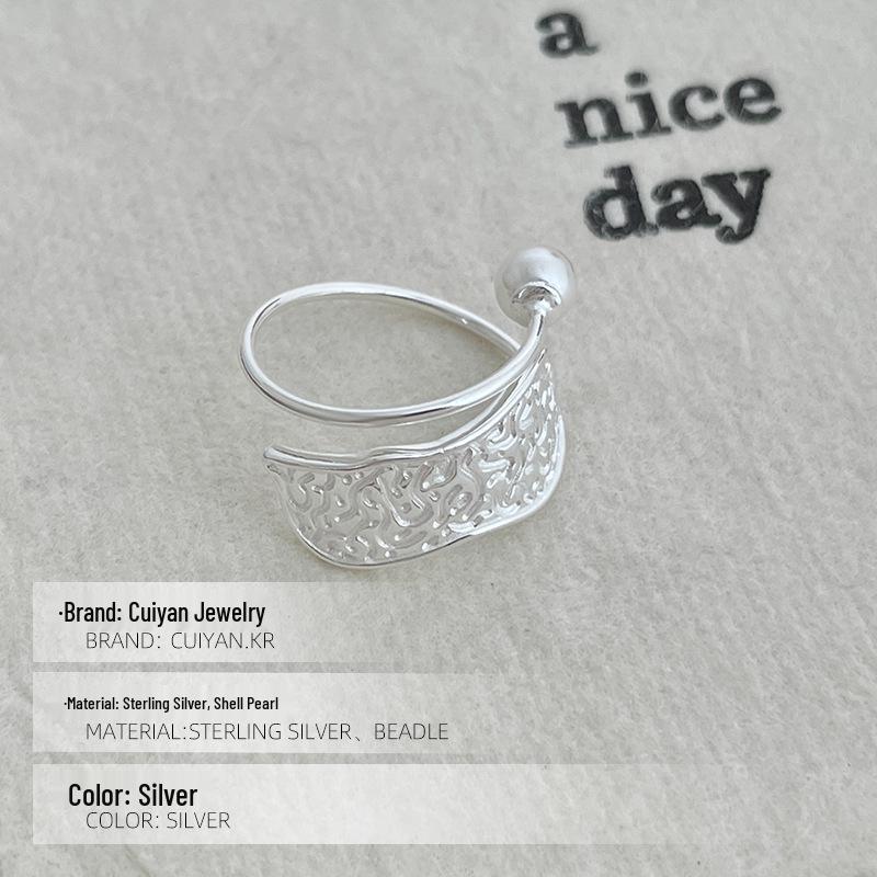 Silver Korean Style Wide Band Pearl Ring - Niche Texture Open Design for Autumn and Winter