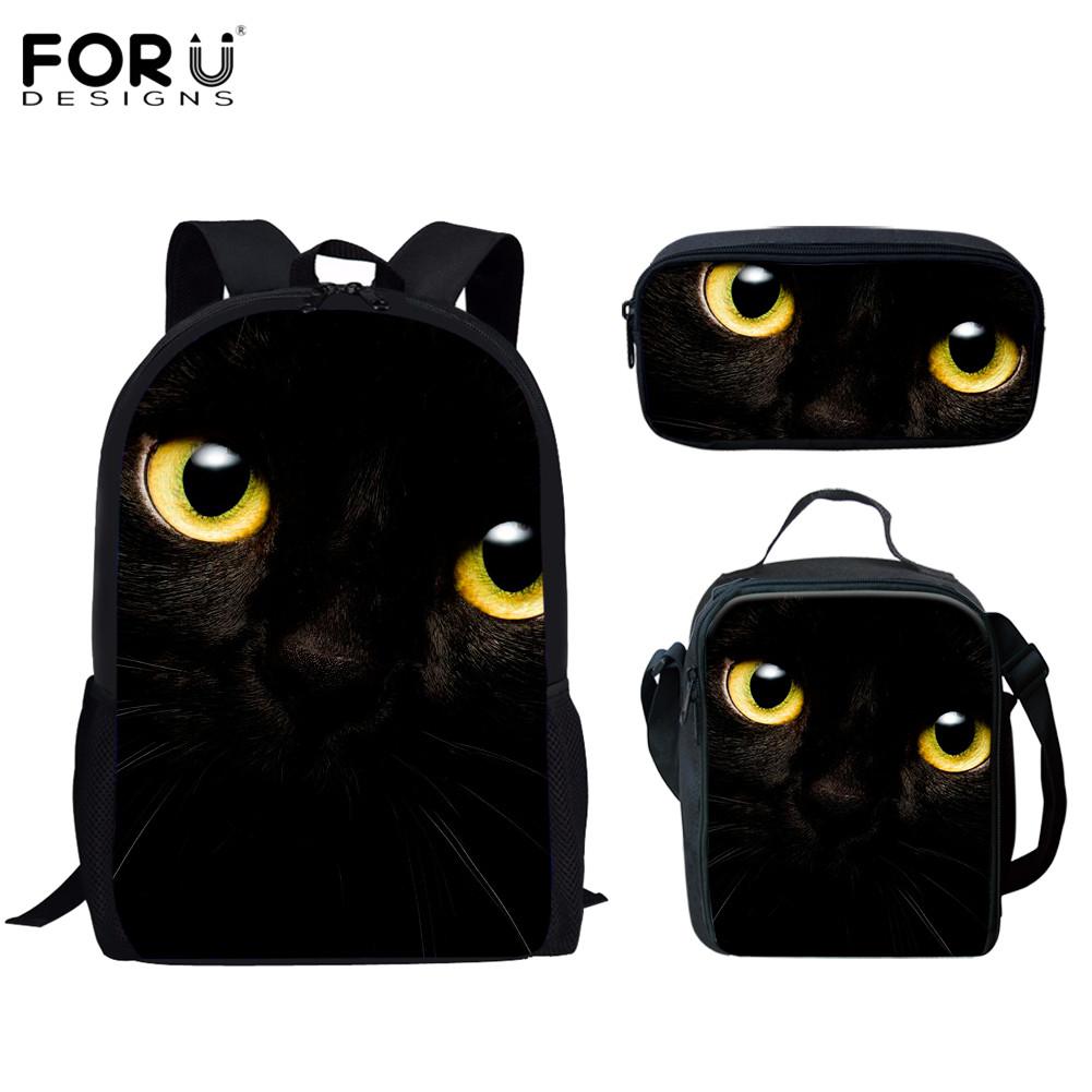 Klassiek Populair Schattig Kattenpatroon 3D Print 3 stuks/Set leerling Schooltassen Laptop Dagrugzak Rugzak Diagonale schoudertas Etui