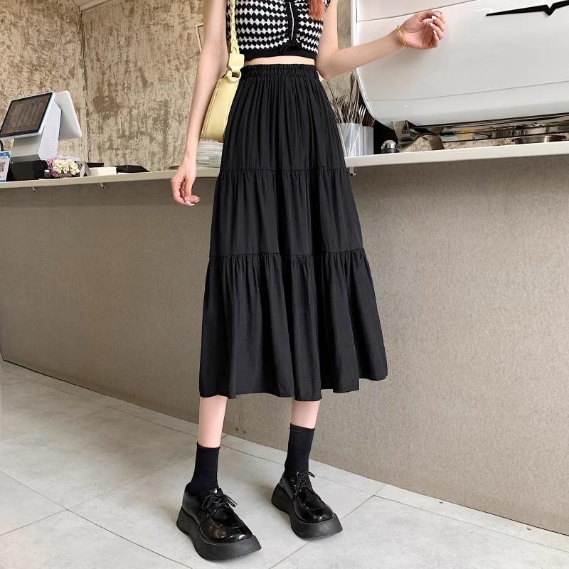 2024 Spring/Summer A-line White Midi Skirt: Versatile, Slimming, Solid Color for Women