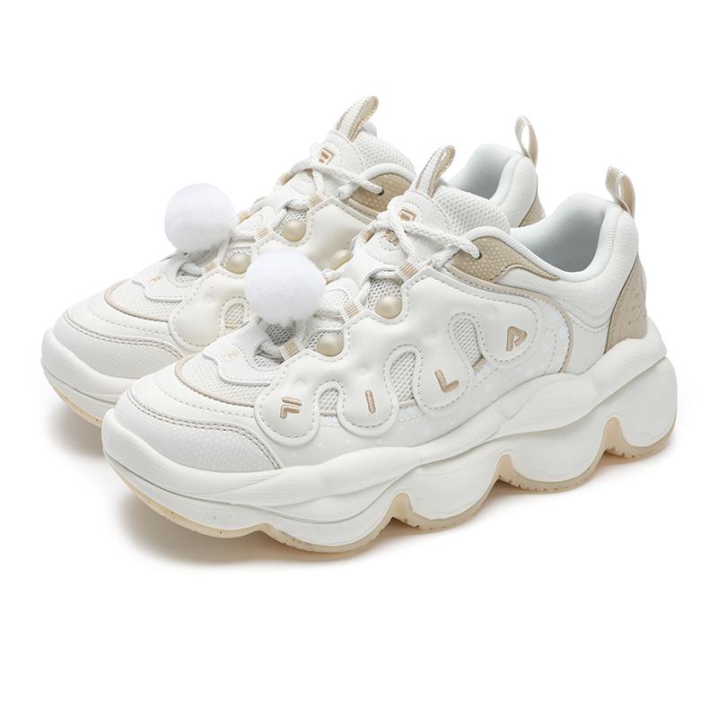 FILA Fashion Pease WG Retro Series Pea Shoes Versatile Trendy Casual Sports Low-Top Dad Shoes Women sneaker Milk-White Gold F12W512151FGF