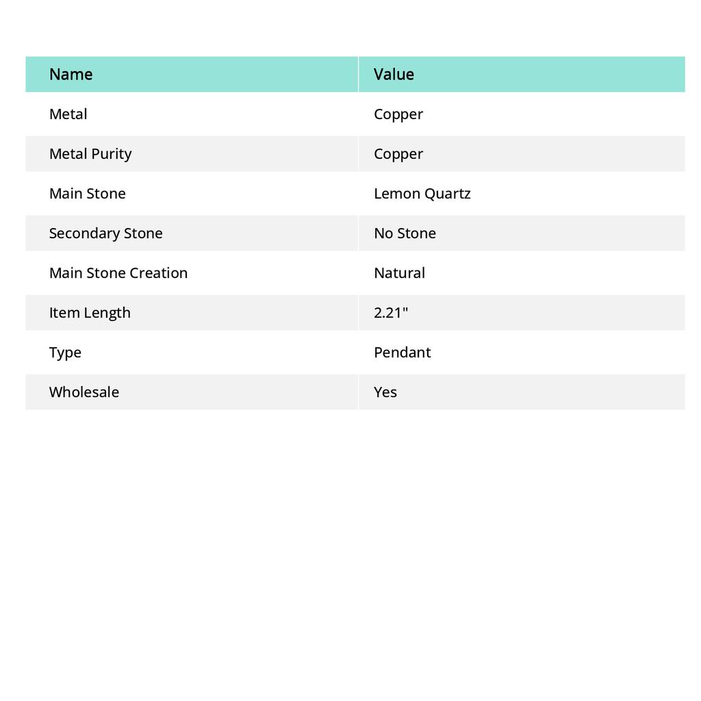 Lemon Quartz Handmade Copper Wire Wrap Jewelry Pendant 2.21" P7I66