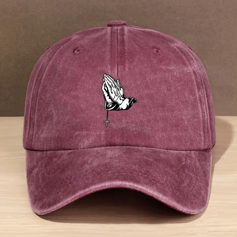 Prayer Hands Rosary Christian Baseball Cap Washed Cotton Adjustable Faith Cap for Men Women
