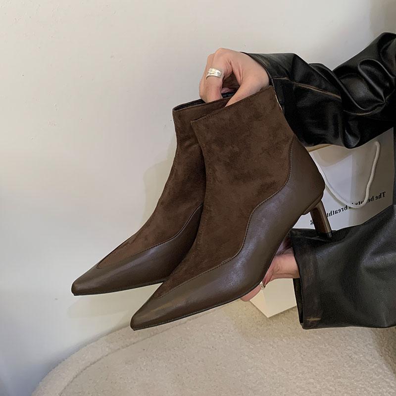 Fashion Fashion Pointed Toe Ladies Ankle Boots Shoes With Square Heels Women Short Boots Shoes Female Zippers Footwear Pumps