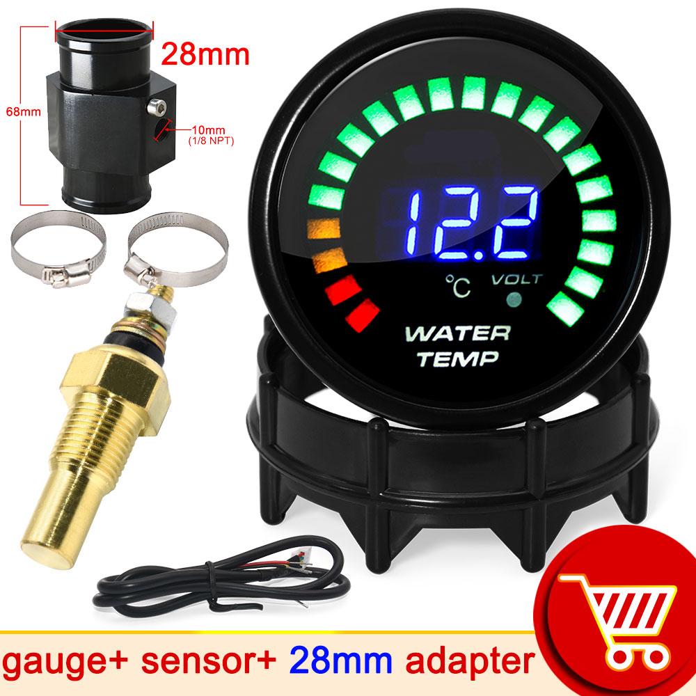 52mm 20 LED Light Digital Water Temperature Gauge + 10mm Water Temp Sensor with Joint Pipe Sensor Adapter Car 20~150 Celsius