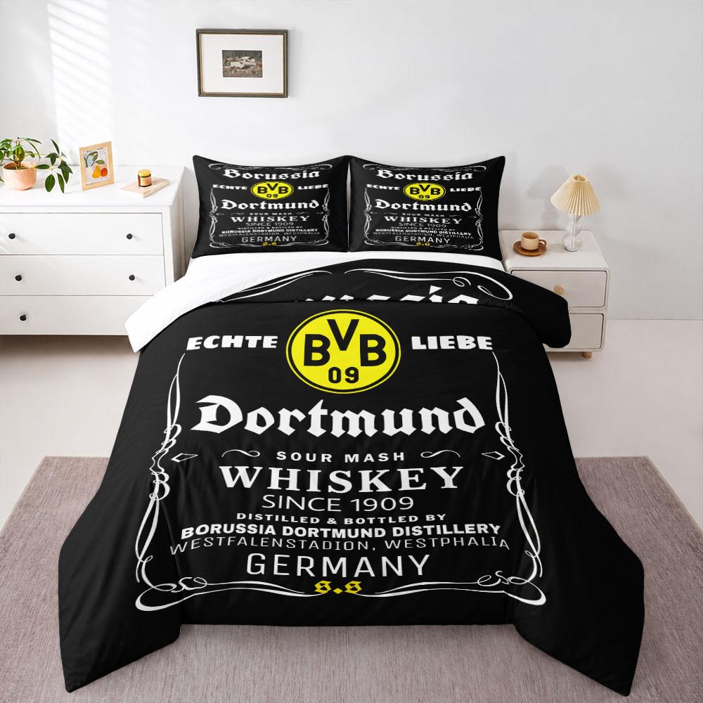 Borussia Dortmund BVB Whiskey Label Duvet Cover Set, Black Yellow Club Crest on Vintage Whiskey Poster