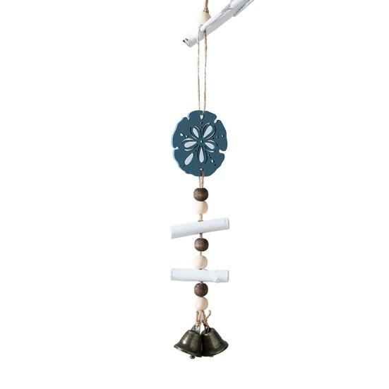 Beach Ocean Starfish Hanging Decoration with Bell Farmhouse Rustic Wooden Sailboat Shell Ornament Summer Nautical Coastal Wind Chime Pendant