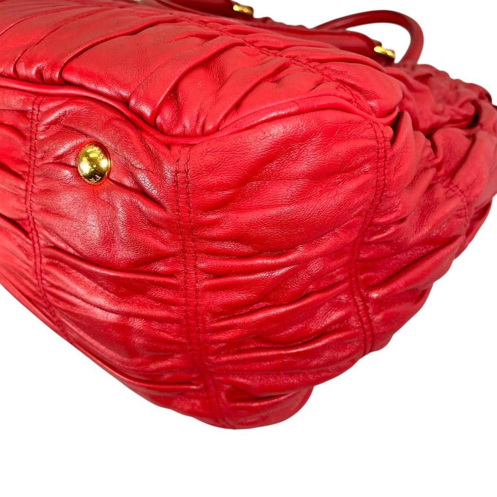 PRADA gathered Nappa Goful Tote Bag leather Red Women B2588L Used