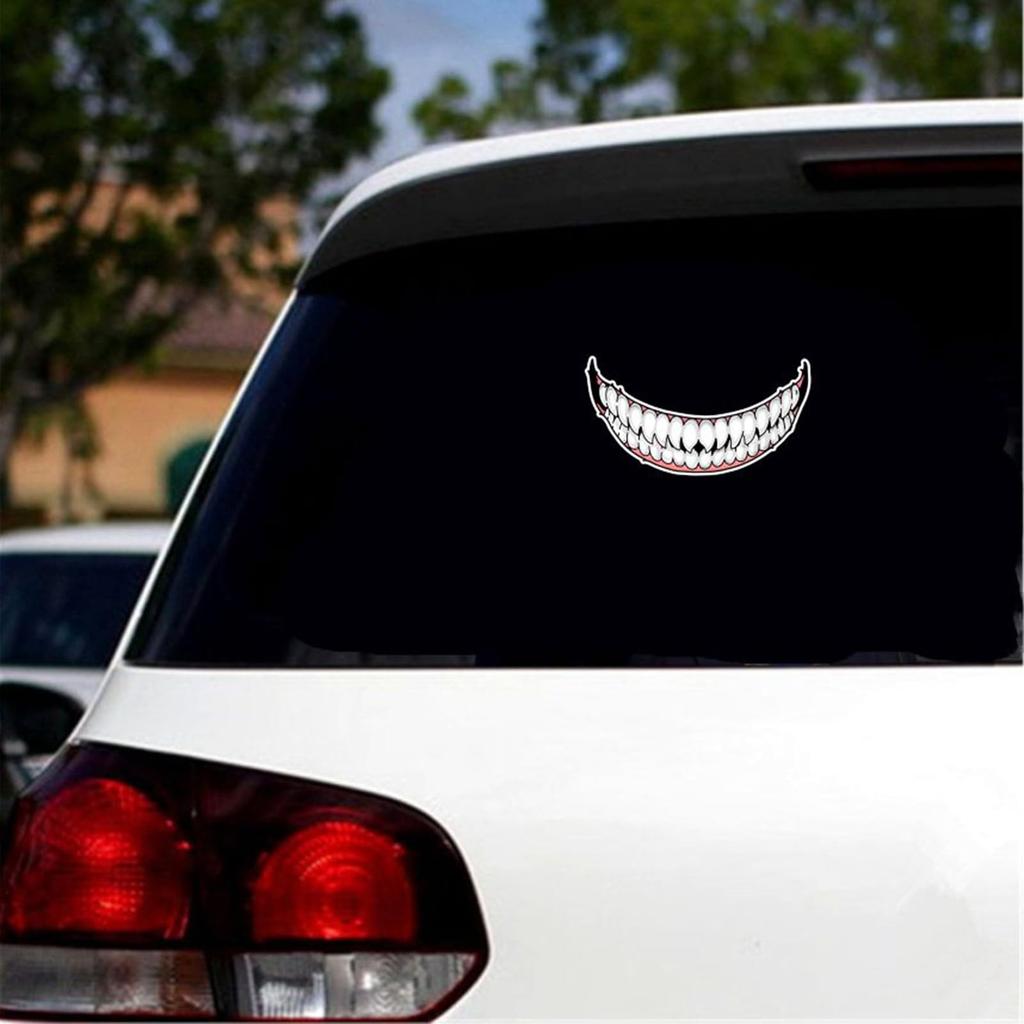 Generic Stickers Reflective Helmet Stickers Evil Teeth Bike Tank Decal Sticker Car 15cm