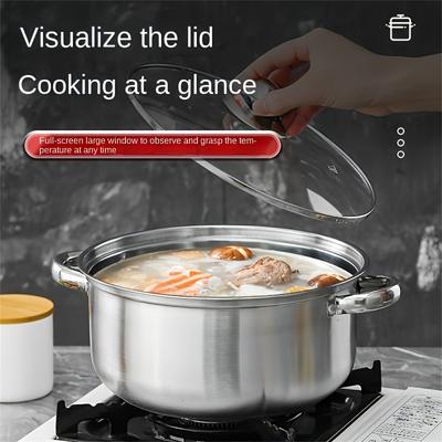 Heat Resistant Cooking Utensil 9.45-inch Large Stainless Steel Steamer and Soup Pot 2-in-1, Durable, Suitable for Induction Cook