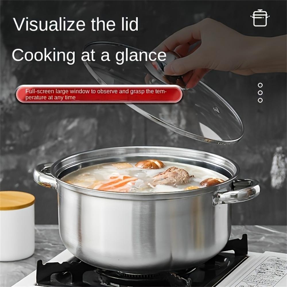 Heat resistant cooking utensil 9.45-inch large stainless steel steamer and soup pot 2-in-1, durable, suitable for induction cook