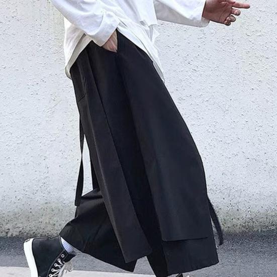 Men's Loose Fit Pants Hip-Hop Wide Leg Pants with Pockets Casual Black Layered Pants for Everyday Wear Street
