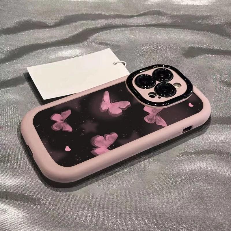 Soft Silicone Phone Case IPhone 14 Pro Max 15 16 17 Series With Pink Butterfly Design Anti Drop Full Cover Cute Kawaii Style