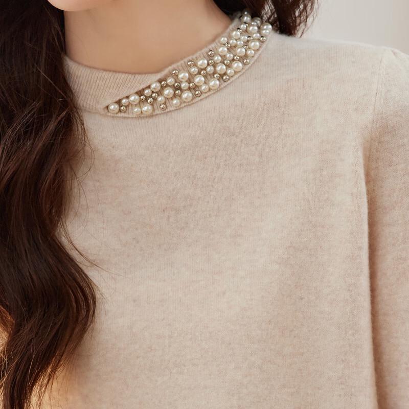 Srcr Women's Beaded 100% Wool Short Knit Sweater