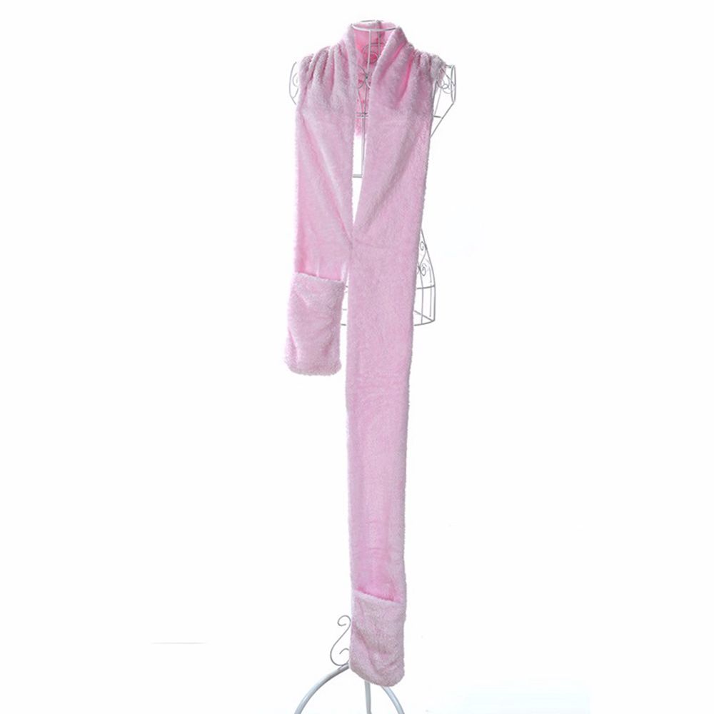 Cute Long Warm Plush Velvet 3 In 1 Hooded Scarf Pocket Gloves Hats